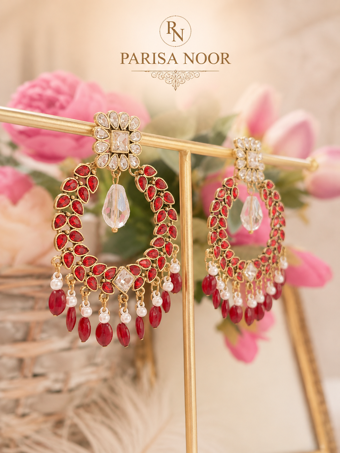 Roshni Ruby Crystal Chandbali Earrings