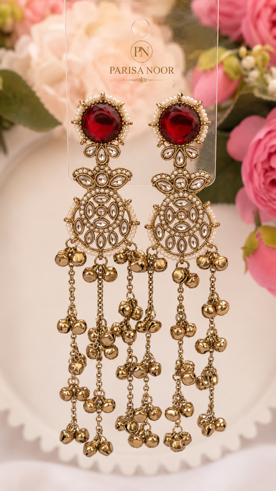 Imana Kashmiri Ghungru Earrings Ruby Red