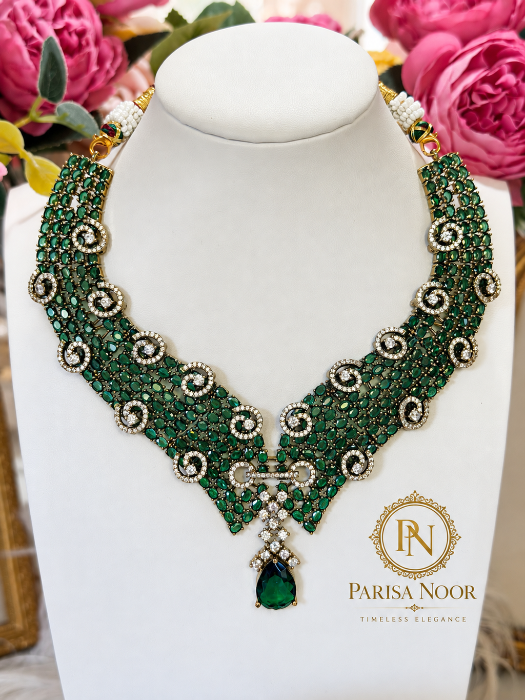 Arishfa Luxury Victorian AD Moissanite Necklace Set