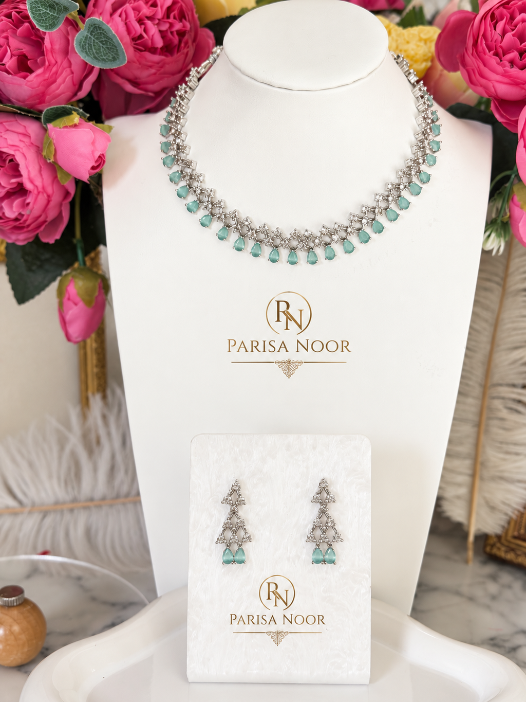 Ameena Aqua AD Necklace Set
