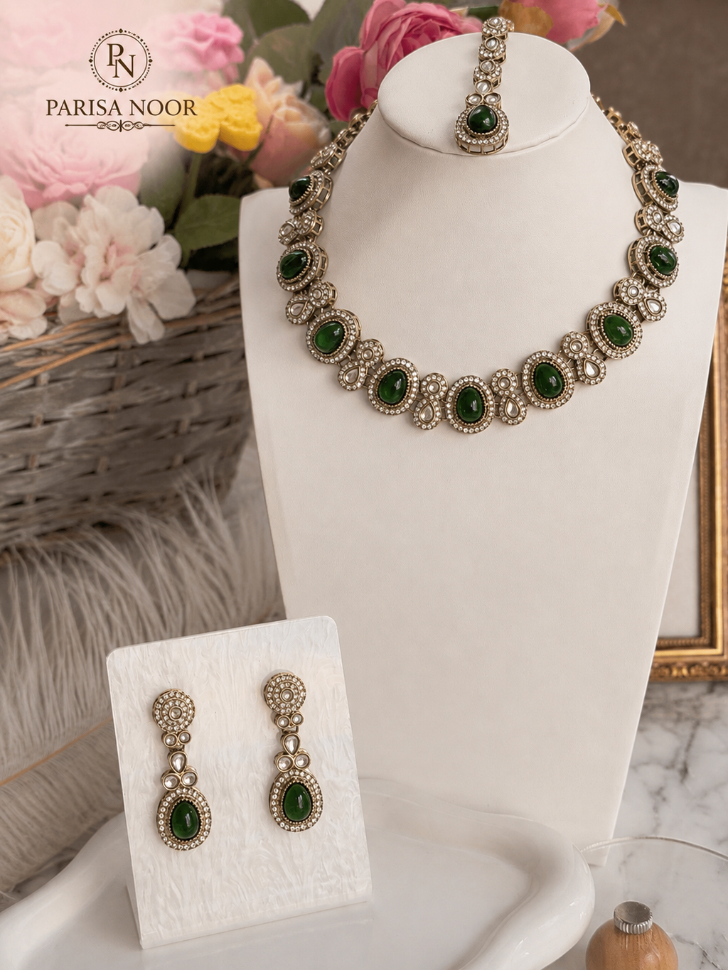 Ehsaas Polki Kundan Green Necklace Set