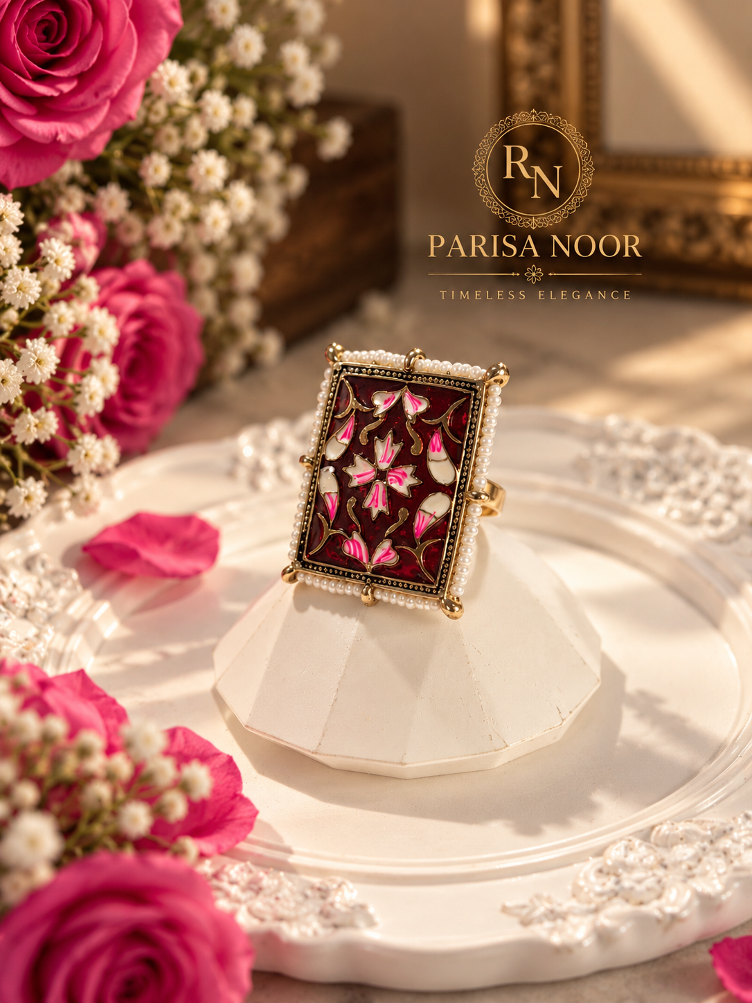 Laziz Meenakari Ethnic Ring – Red