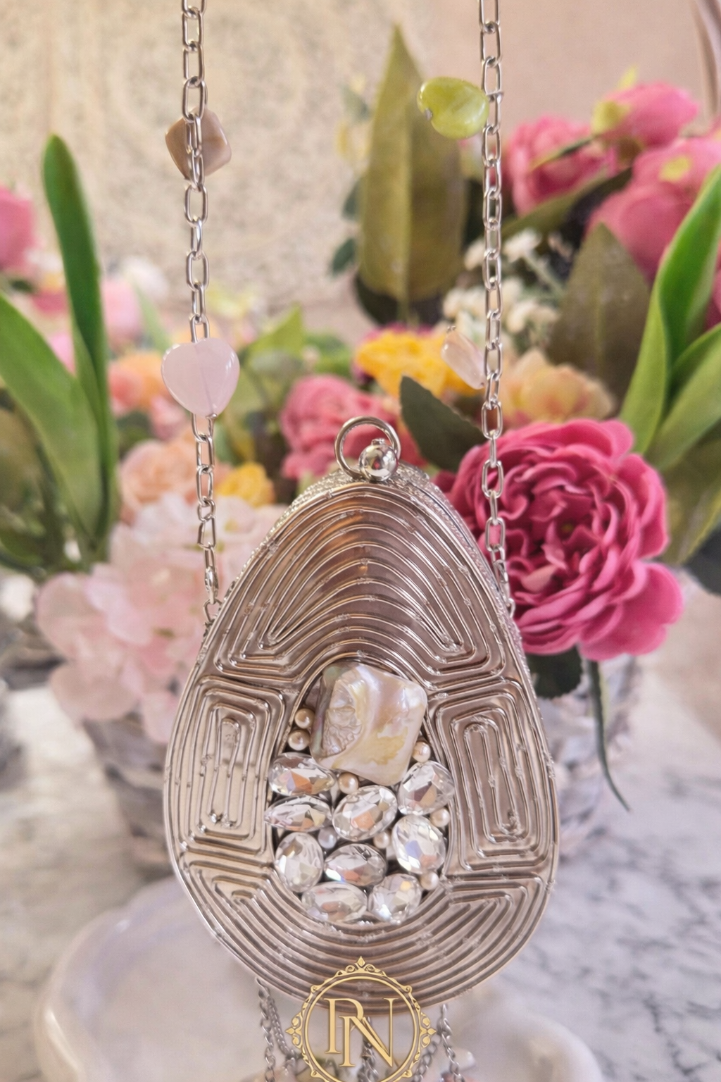 Irina Brass mini Mother of Pearl Clutch Oval Silver