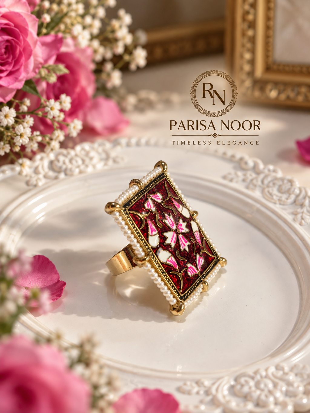 Laziz Meenakari Ethnic Ring – Red