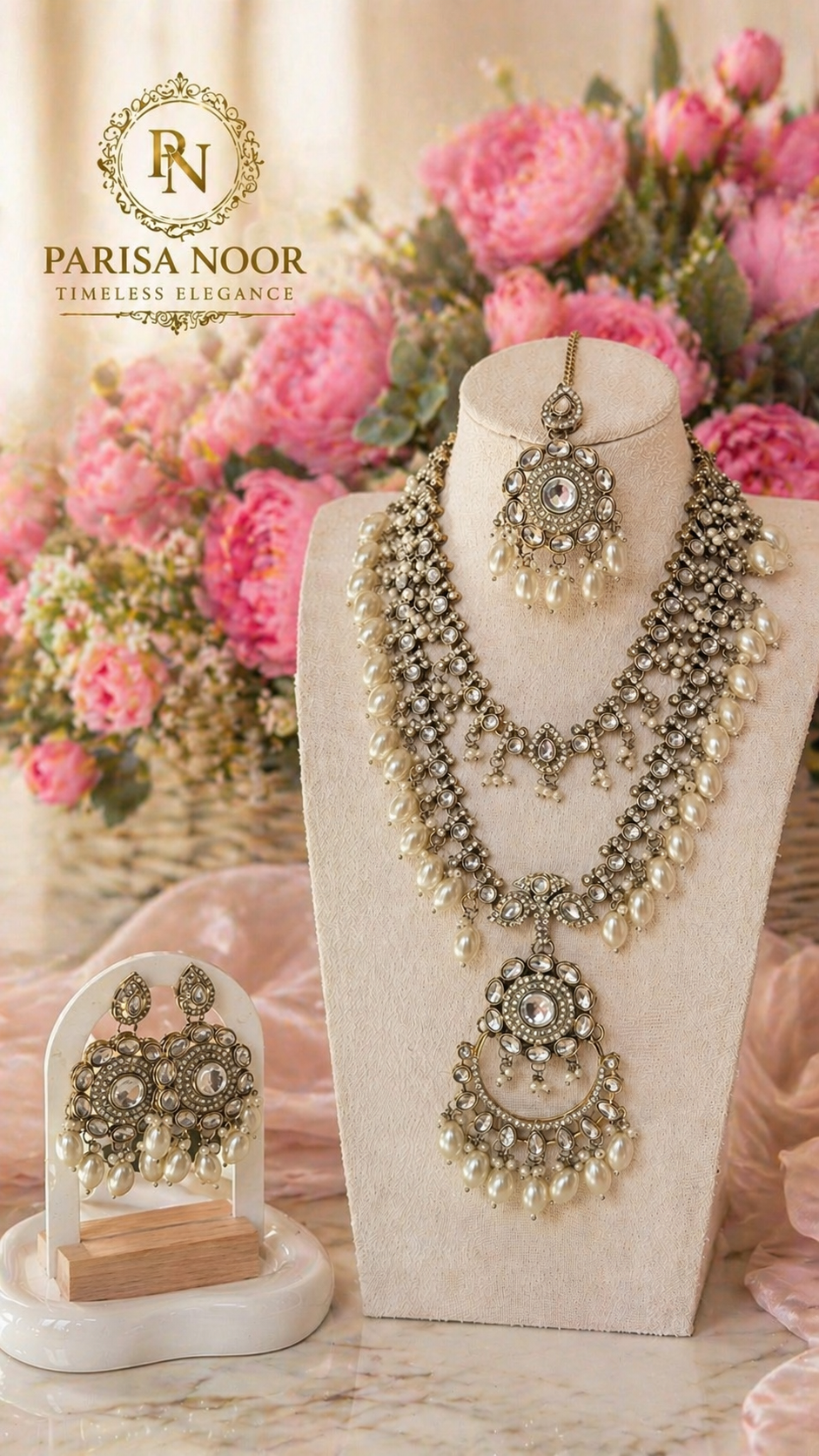 Siena Pearl Layer Necklace With Earring & Teeka