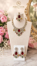 Anaya Multi Kundan Zircon Necklace Set with Teeka