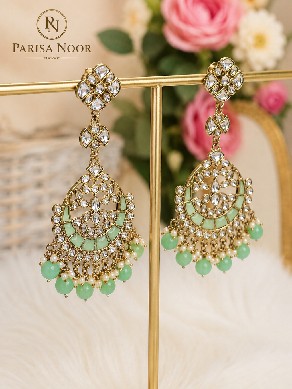 Rania Mint Green Chandbali Earrings – Clearance Sale