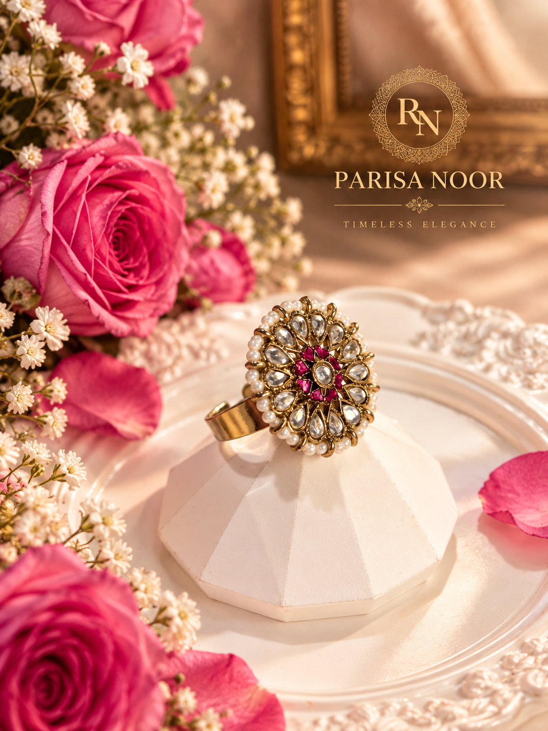 Mahira Purple Kundan Statement Ring