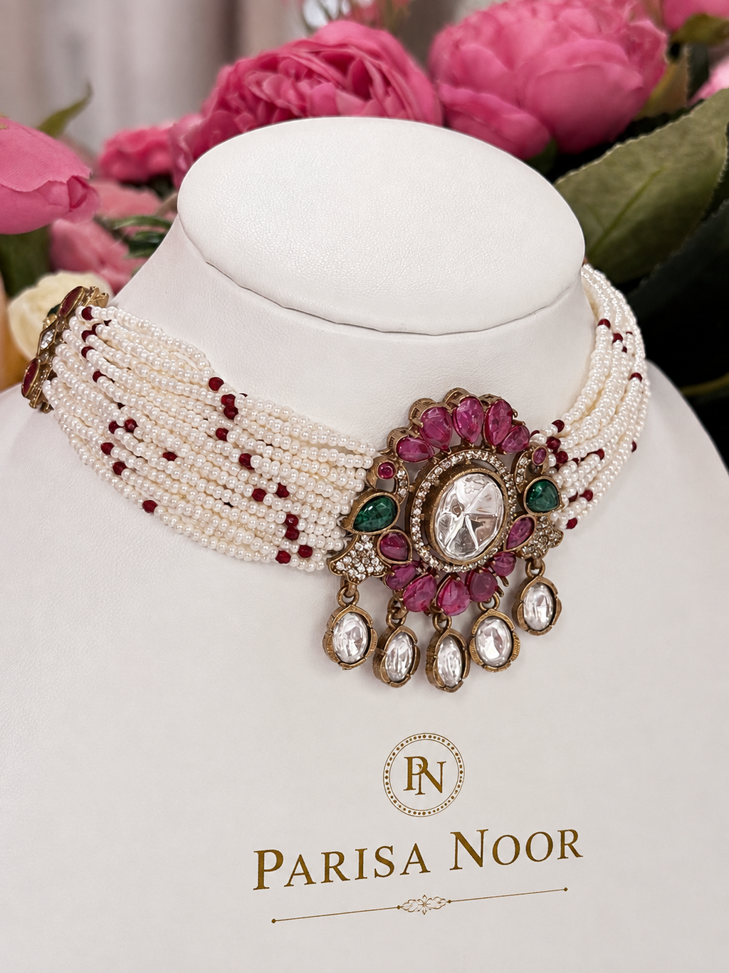 Zareena Pearl & Polki Designer Necklace Set