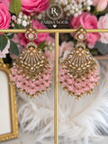 Inara Pink Kundan Beaded Chandbali Earrings