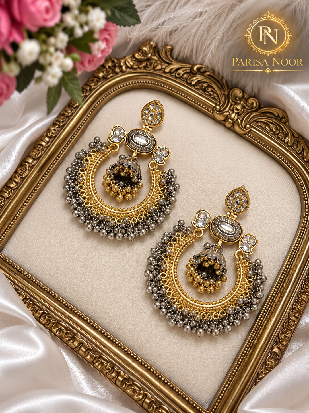 Helena Designer Chandbali Jhumka Brass Earrings
