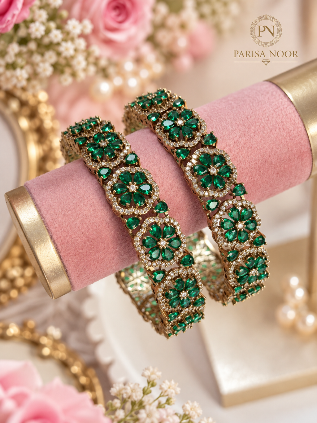 Arezia Premium Victorian AD Green Bangles – Pair