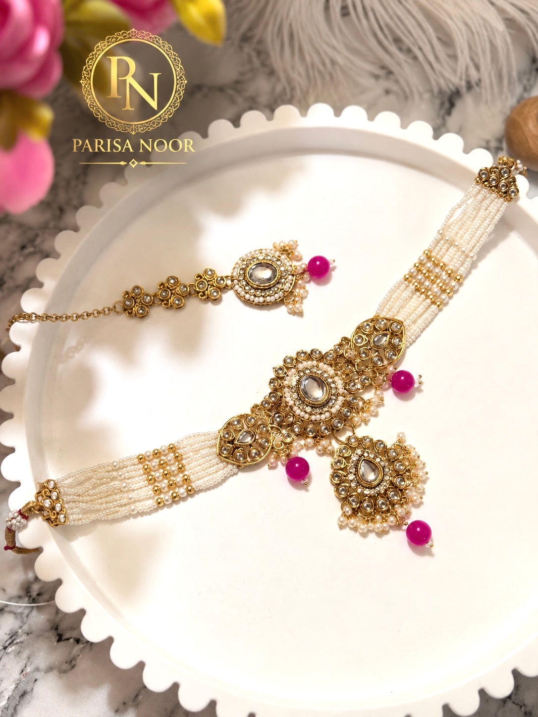 Gulbadan Pearl Kundan Choker Set
