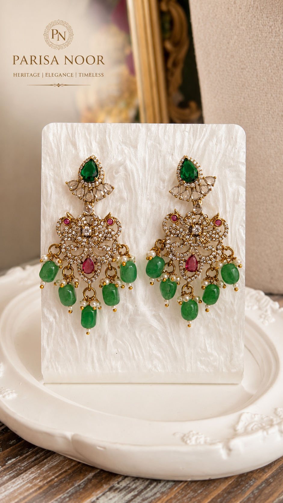 Qaynat Victorian Three Layer Semi Long Necklace Set