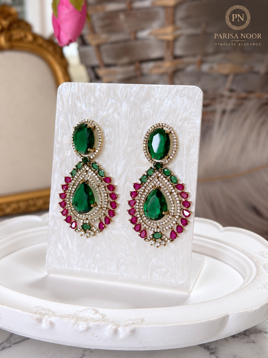 Fariha Premium Designer Victorian AD Moissanite Necklace Set