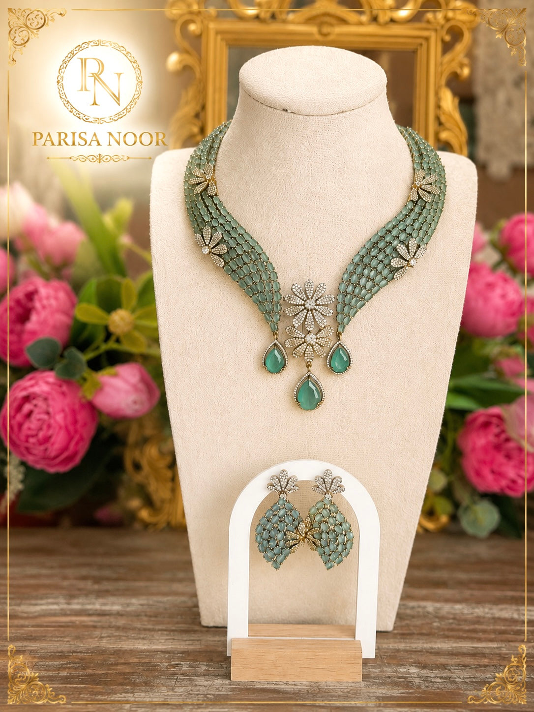 Sidrah Luxury Victorian AD Moissanite Necklace Set
