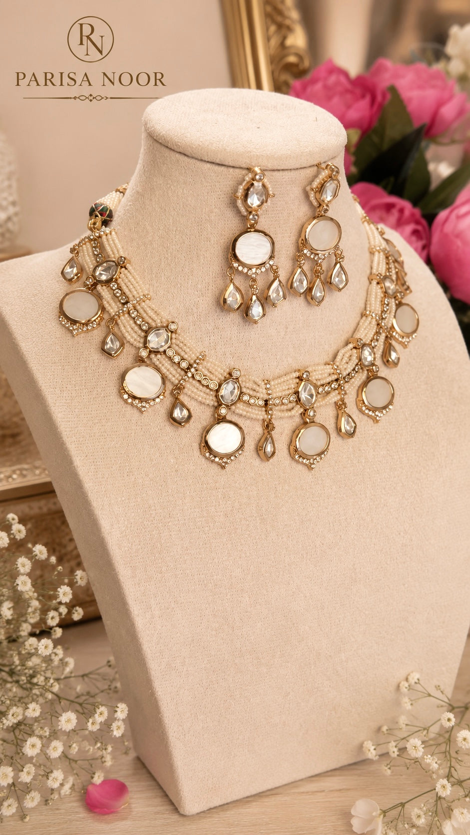 Moni Luxury Moissanite Mother of Pearl Necklace Set