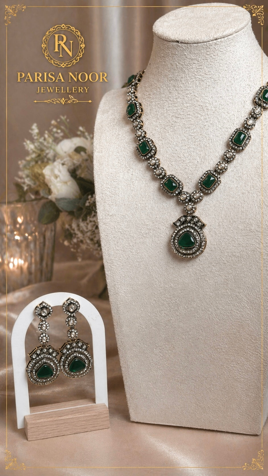 Deena Emerald Kundan Pendant Necklace Set