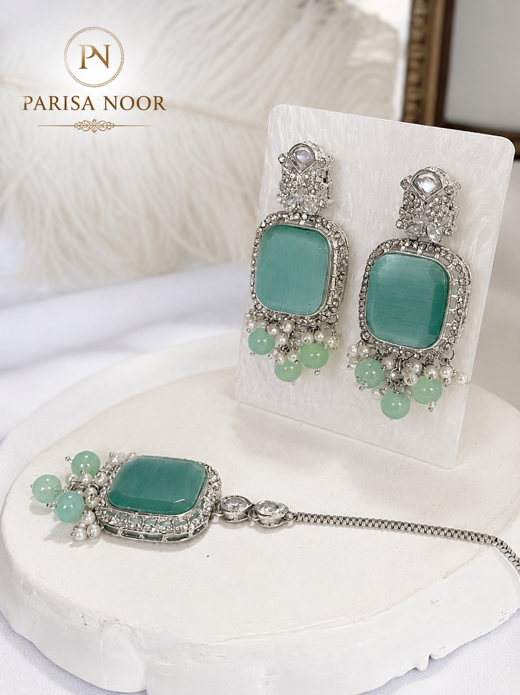 Aylin Turkish Mint Blue Statement Necklace Set