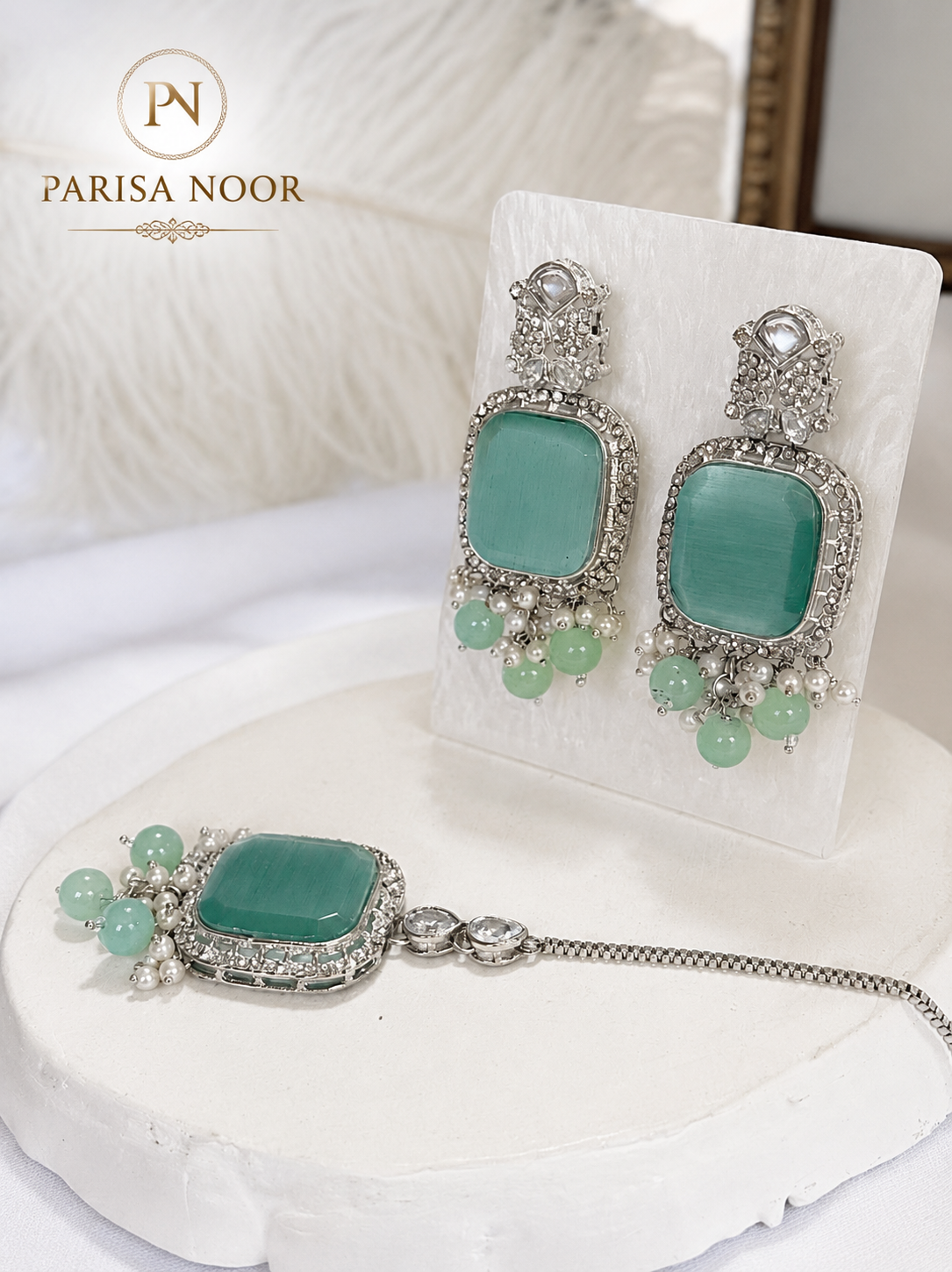 Aylin Turkish Mint Blue Statement Necklace Set