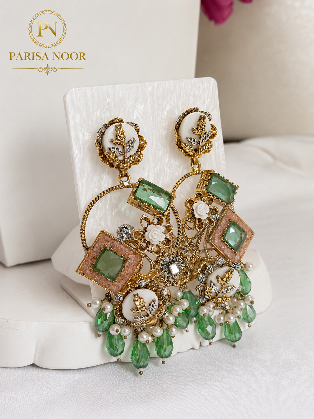 Mahveen Turkish Green Designer Necklace Set