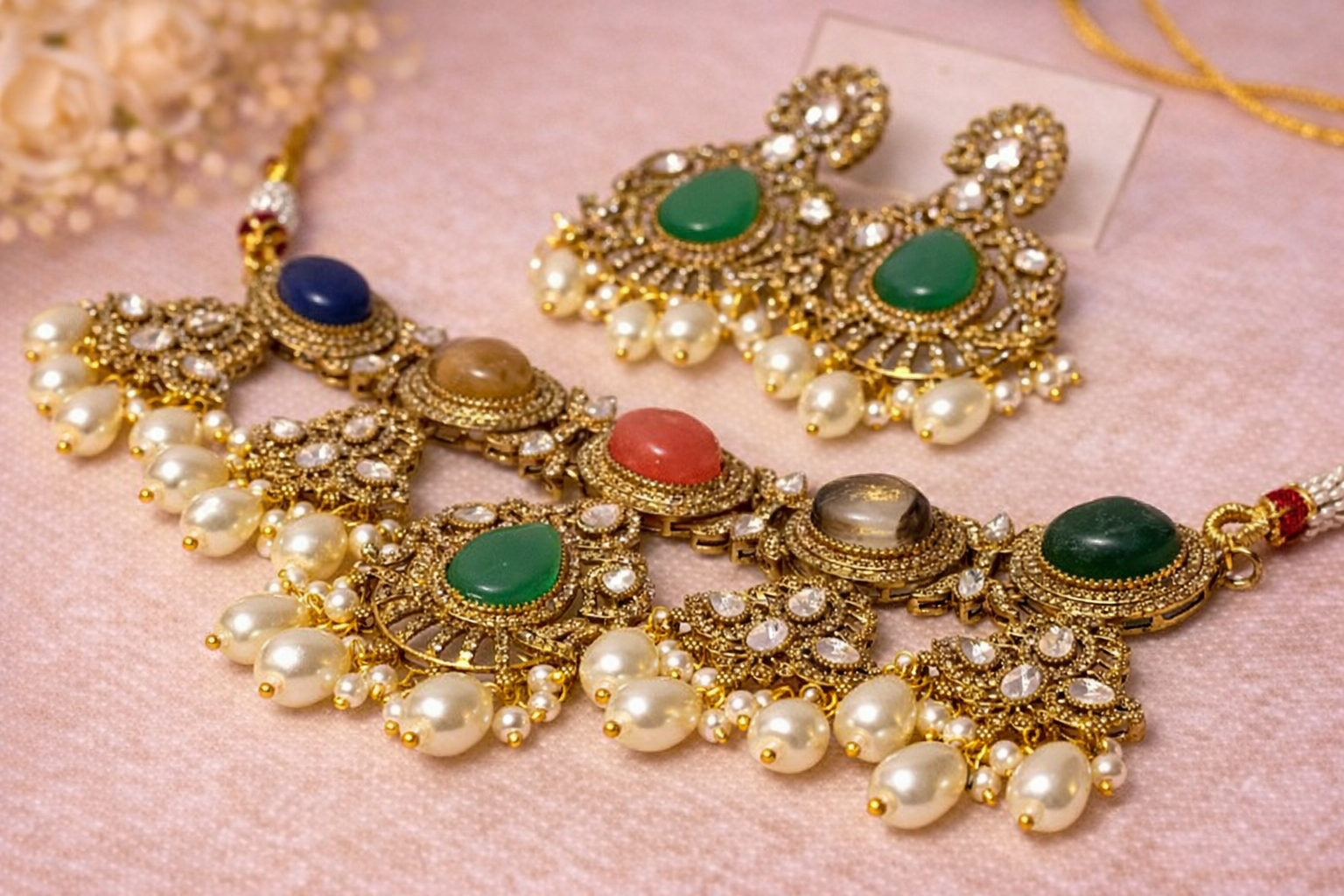 Noor Maharani Multigem Designer Necklace Set