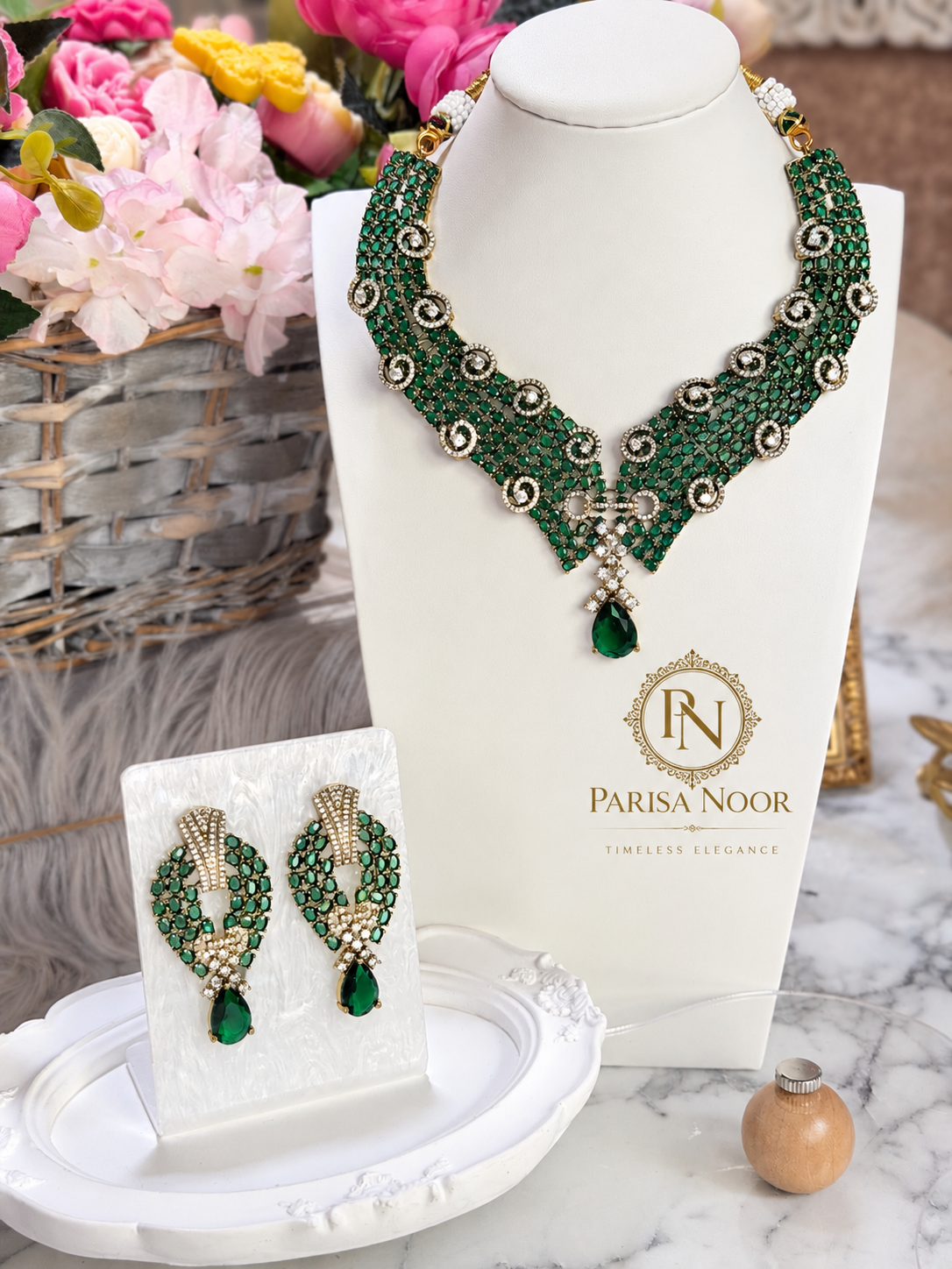 Arishfa Luxury Victorian AD Moissanite Necklace Set