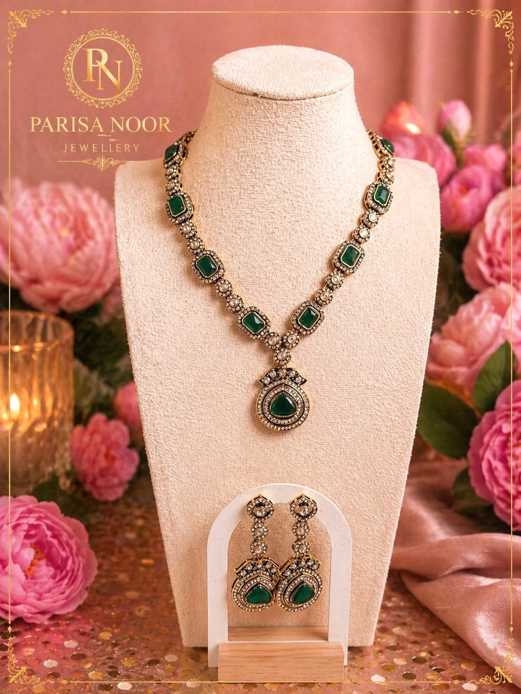 Deena Emerald Kundan Pendant Necklace Set