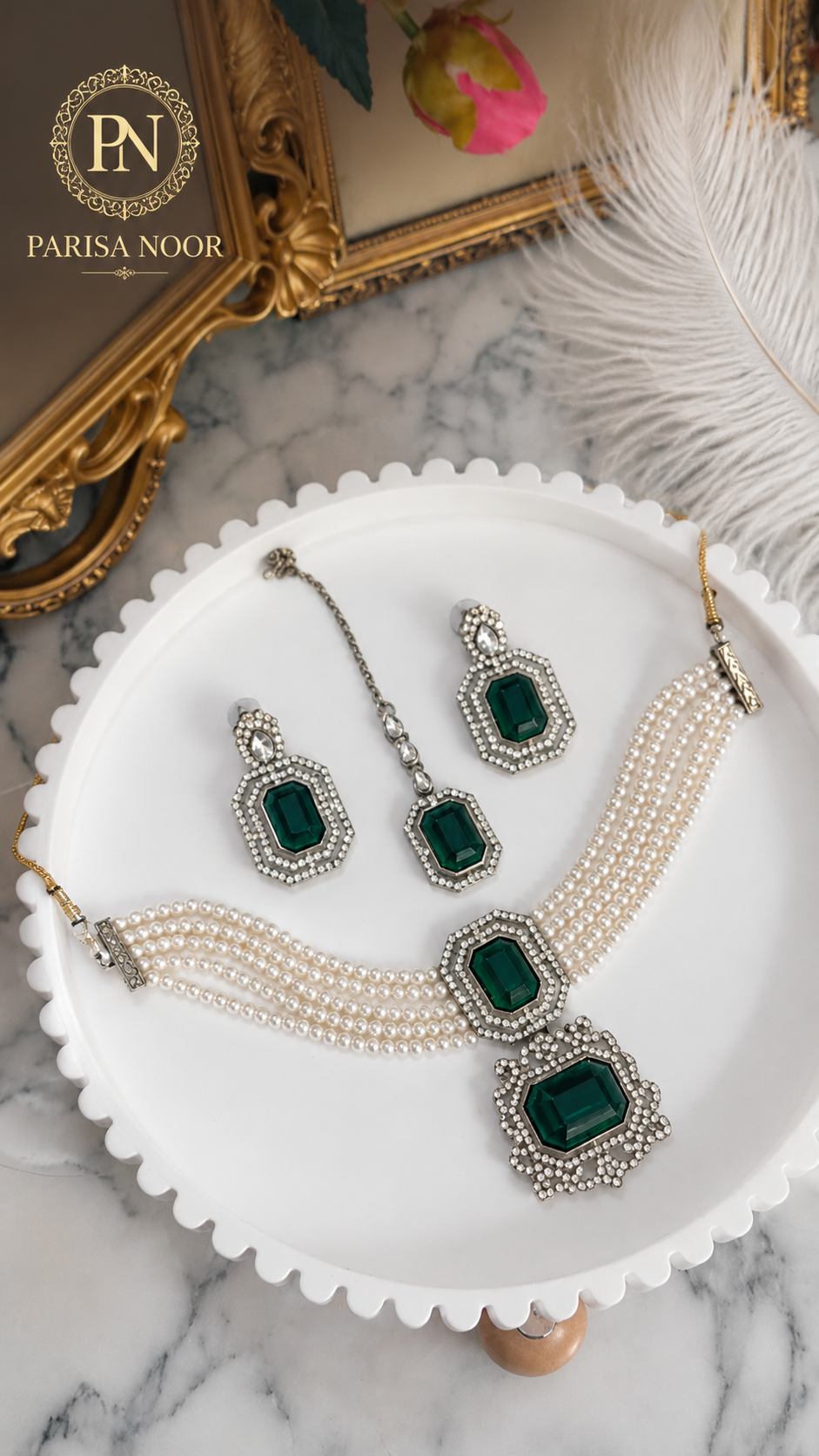 Luxury Emerald Dark Green Pearl Choker Set – Clearance Sale