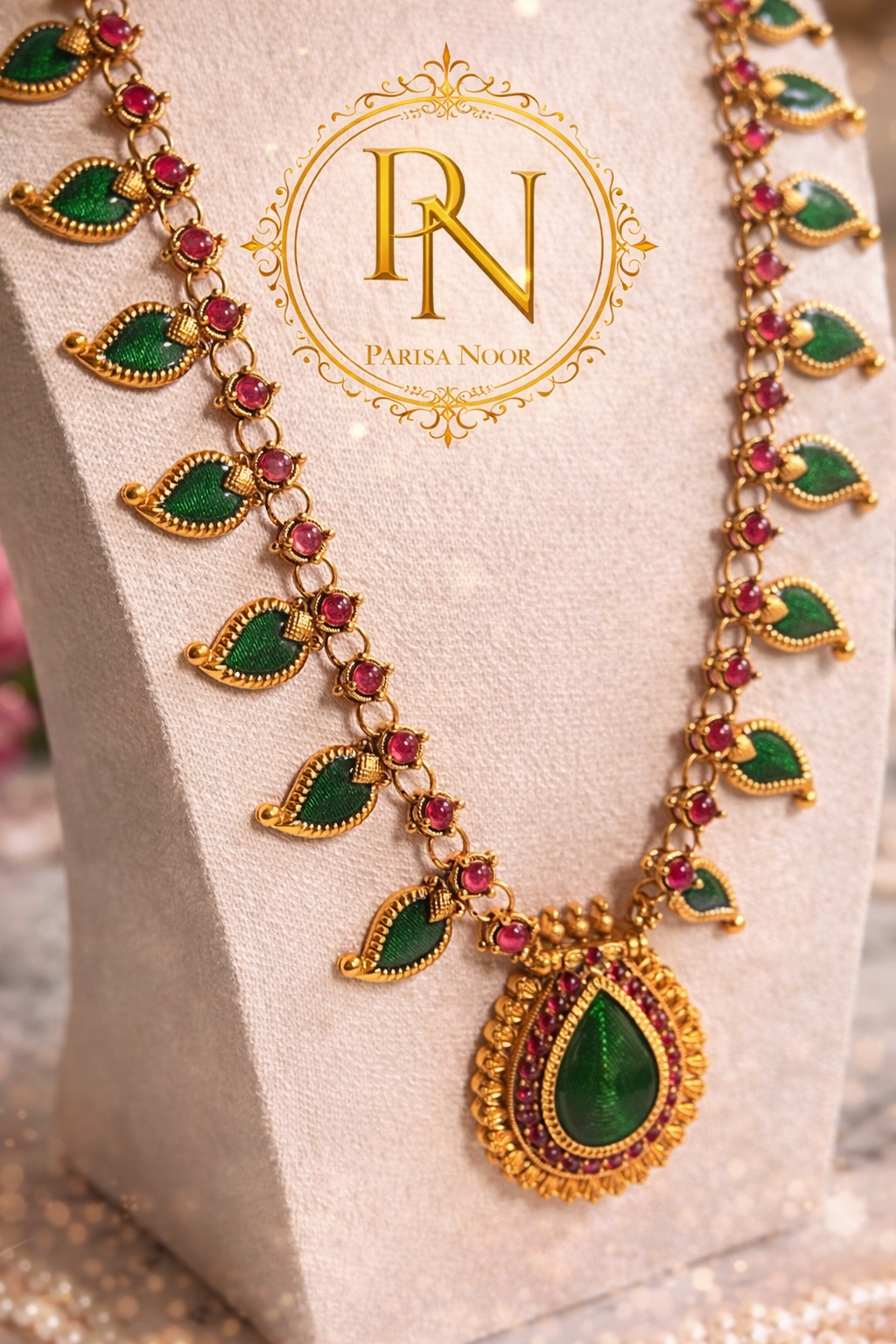 Rajvanshi Emerald Long Necklace set