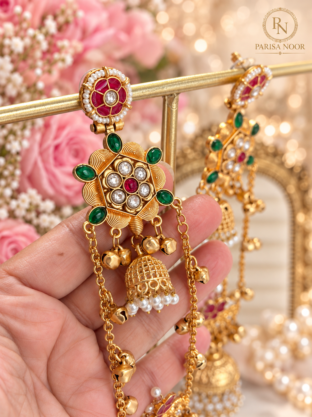 Tarunika Kashmiri Long Ghungru Jhumka Earrings