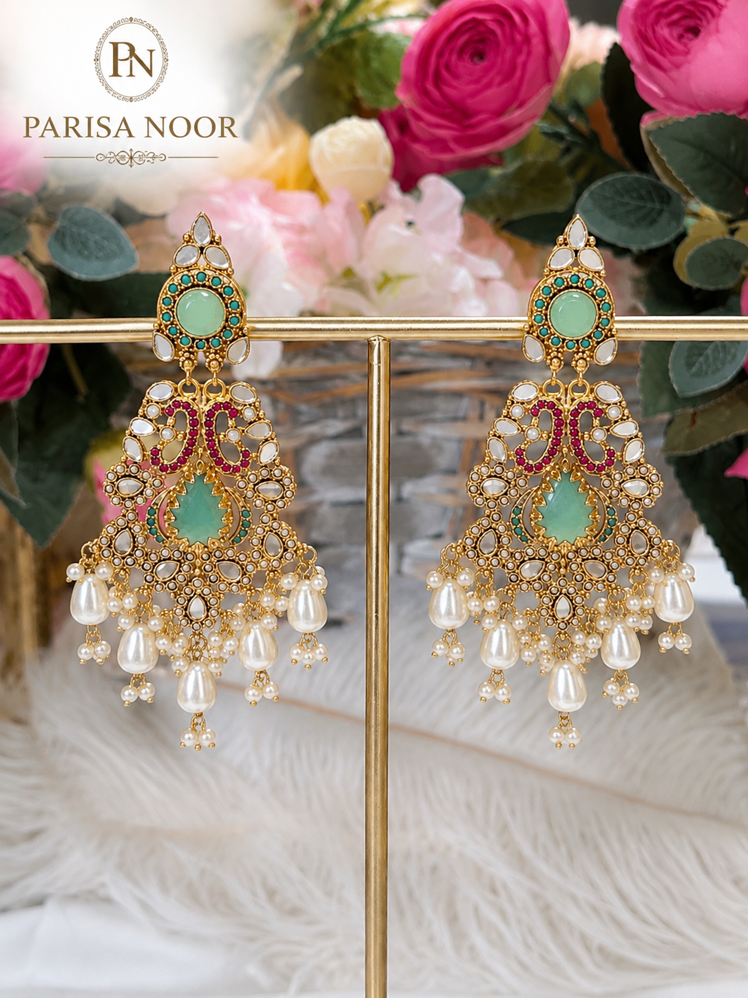 Esra Luxury Turkish Mint Green Statement Earrings