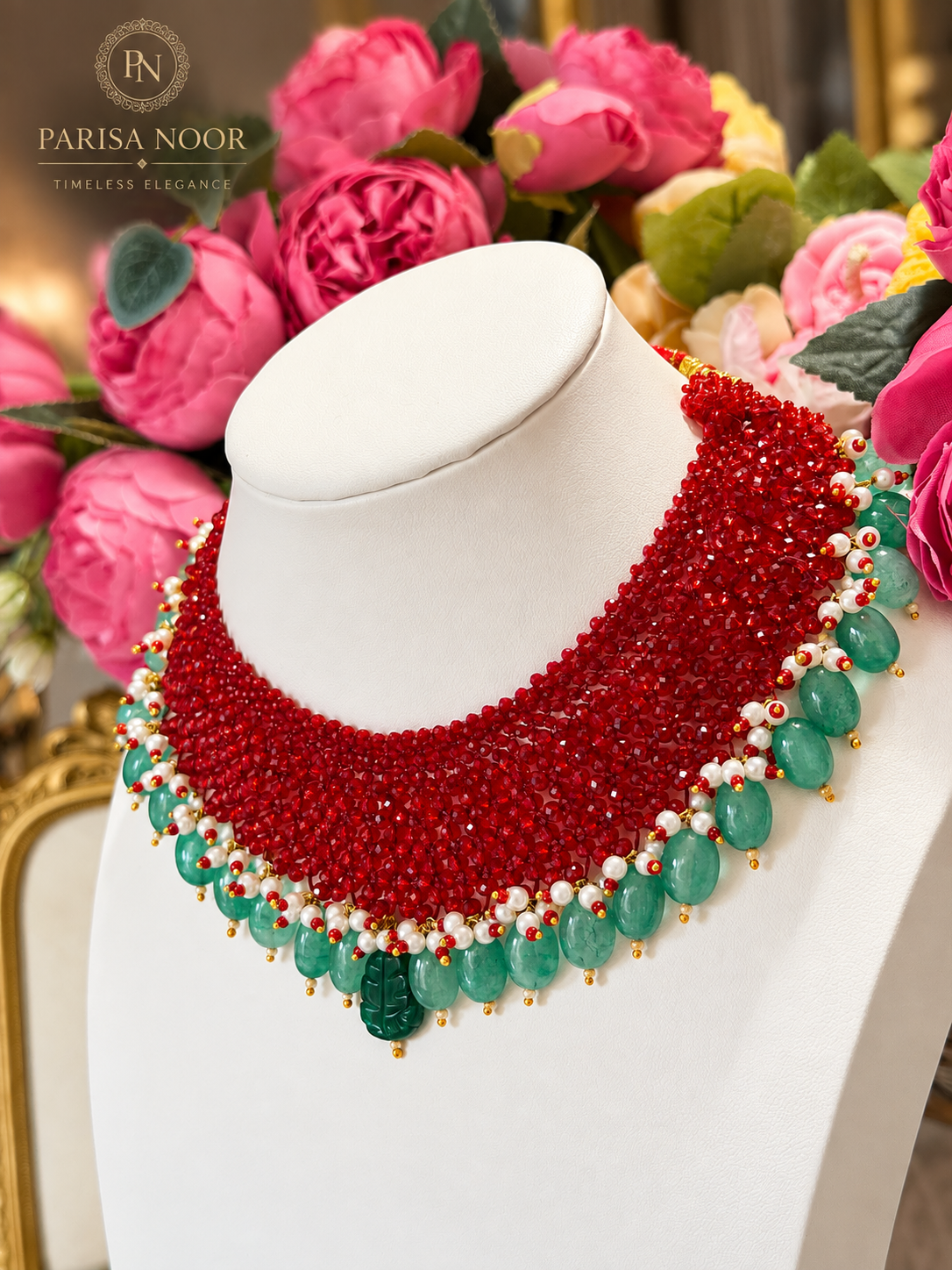 ✨ Rivana Ruby & Emerald Beaded Statement Necklace ✨
