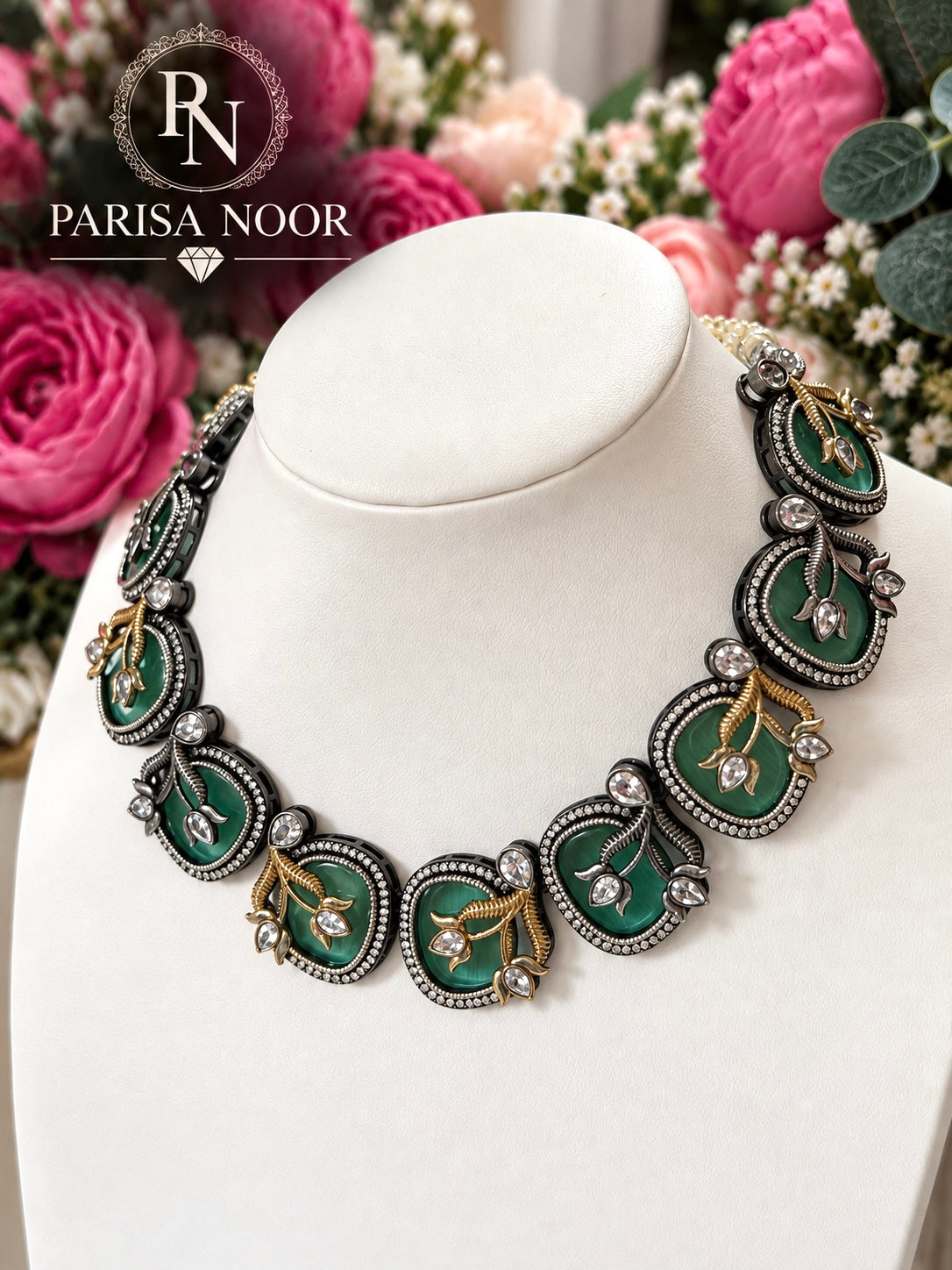 Zelvaya Teal Botanical Designer Necklace Set