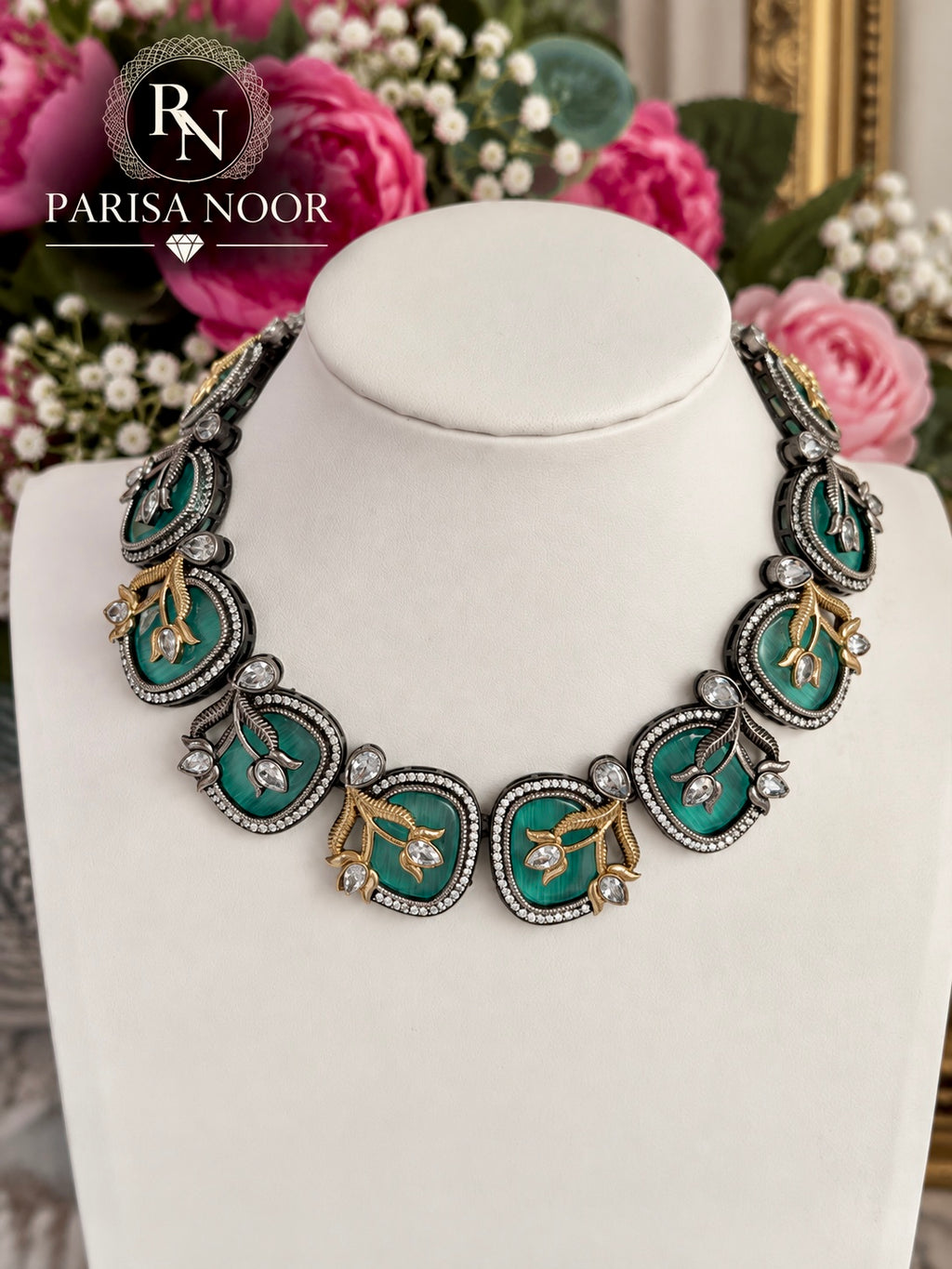 Zelvaya Teal Botanical Designer Necklace Set