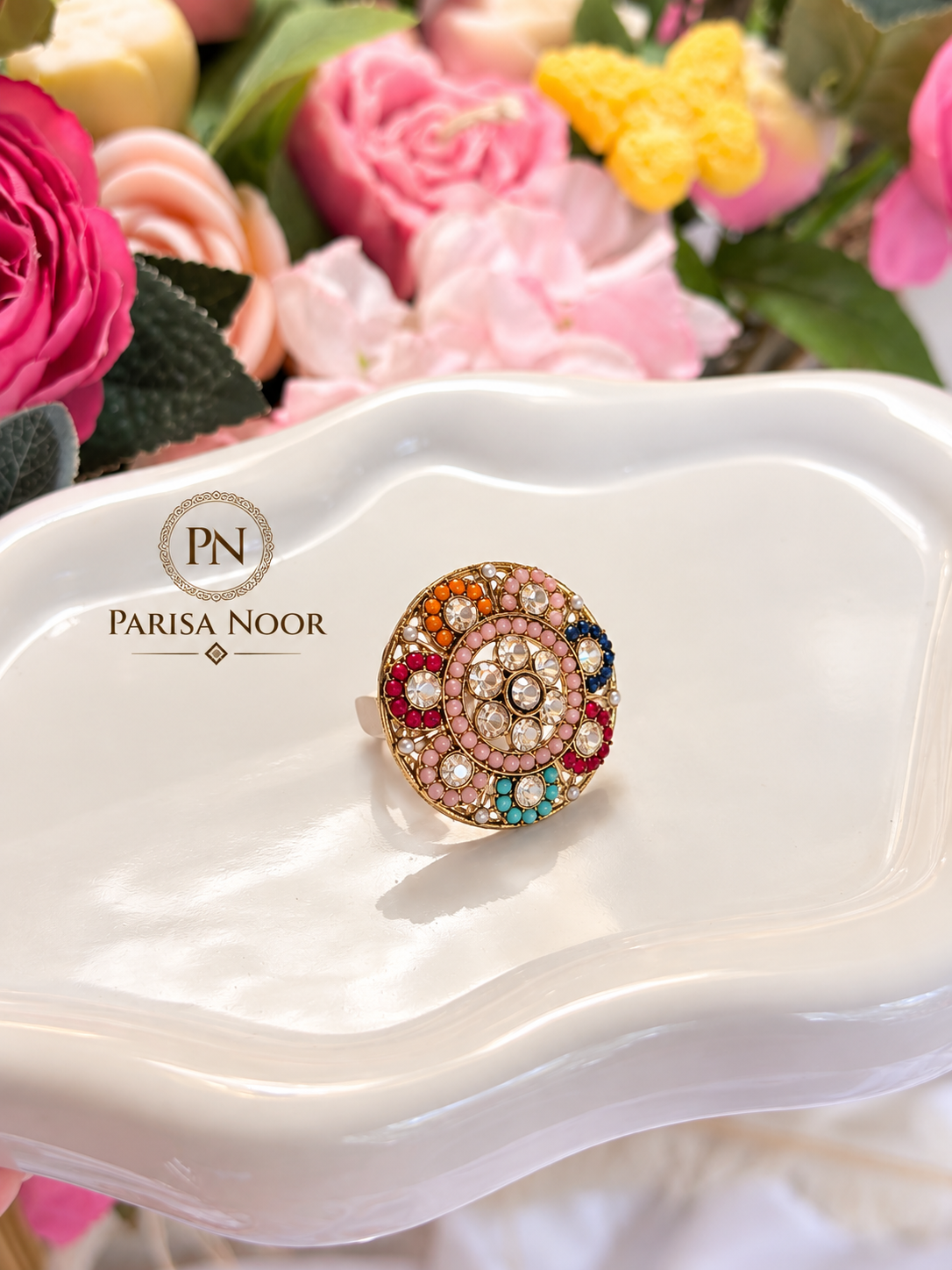 Zaremina Multicolour Turkish Mosaic Adjustable Statement Ring