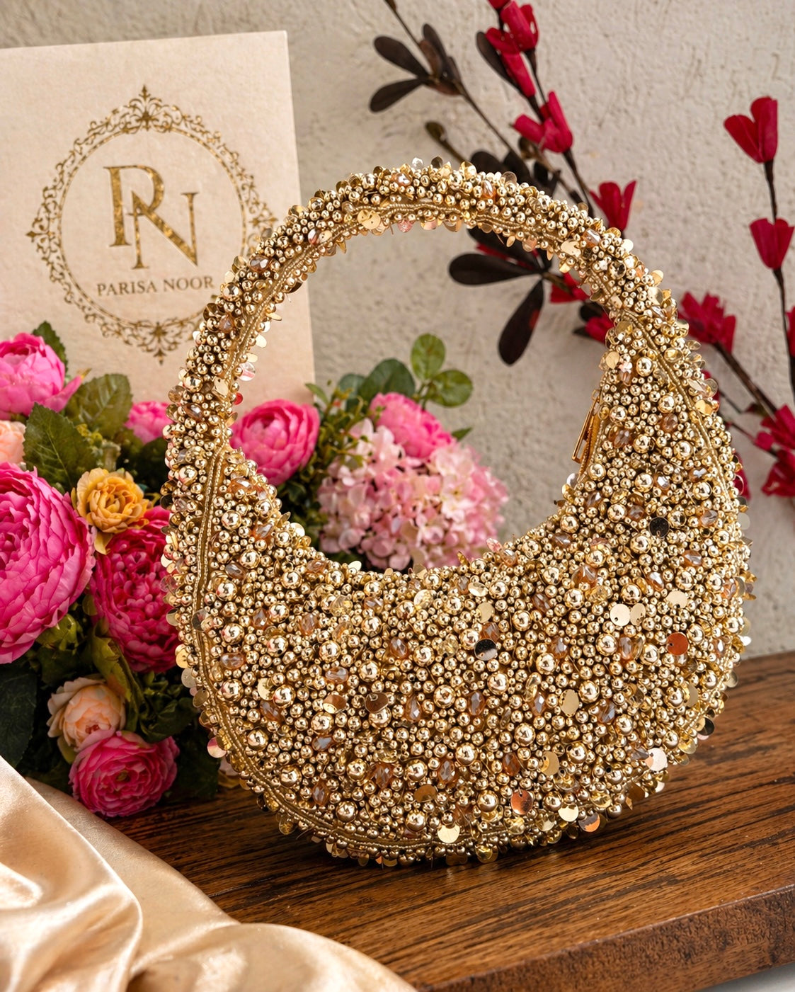 Noor Crescent Luxe Pearl Crystal Bag