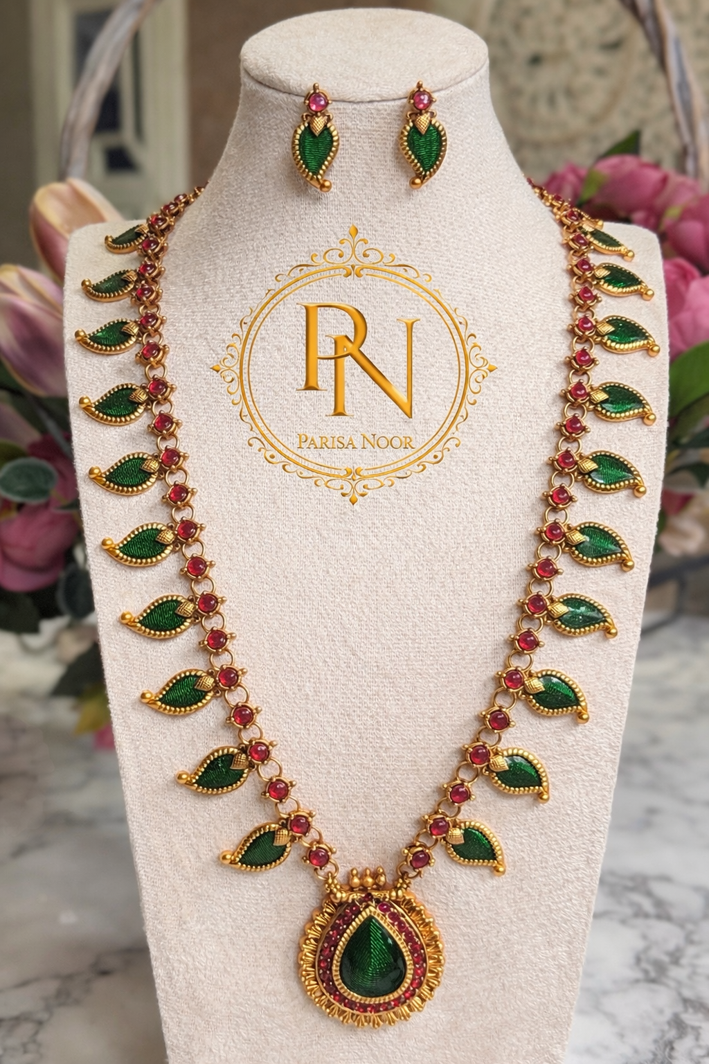 Rajvanshi Emerald Long Necklace set
