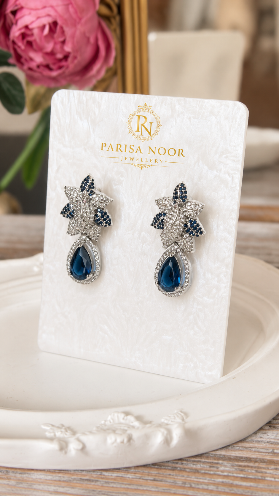 Sereia Designer Victorian AD Blue Necklace Set