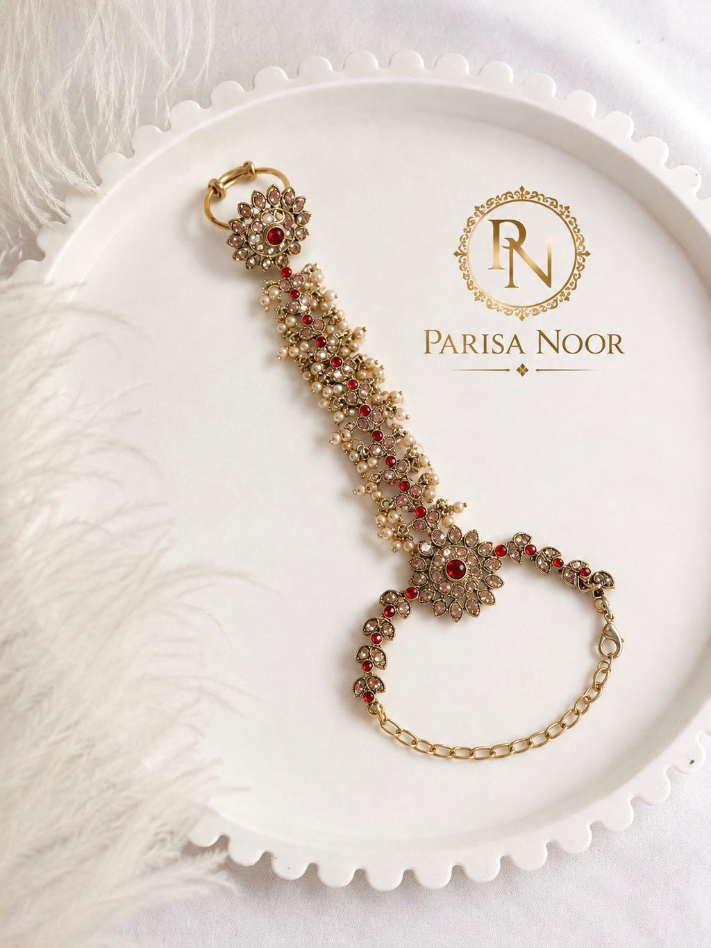 Ruhani Ruby & Gold Hand Harness Bracelet