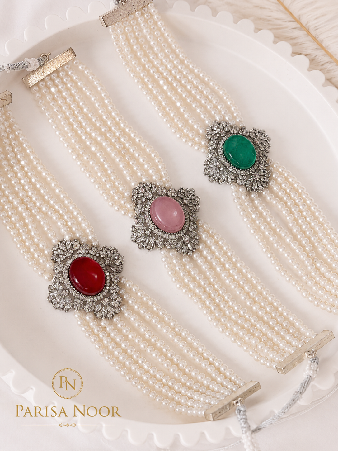 Elira Mint Pearl Designer Choker Set