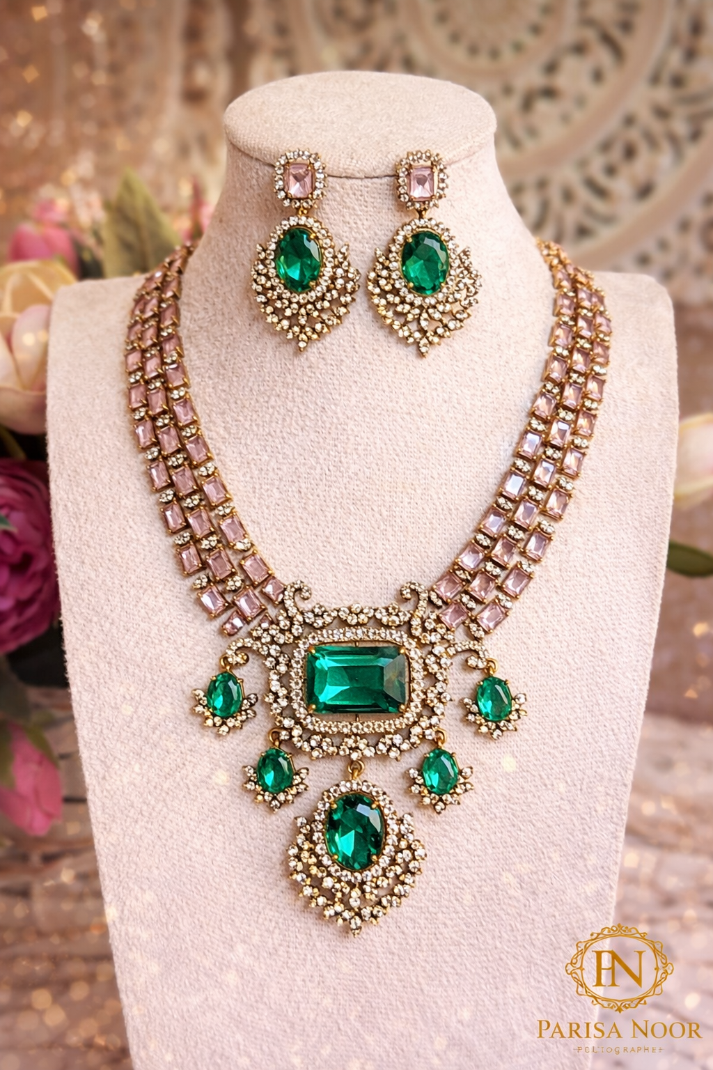 Araya American Diamond Semi Long Necklace Set