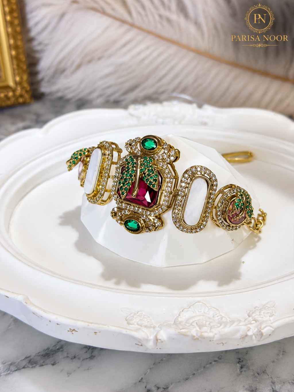 Calista Designer Ruby Statement Cuff Bracelet