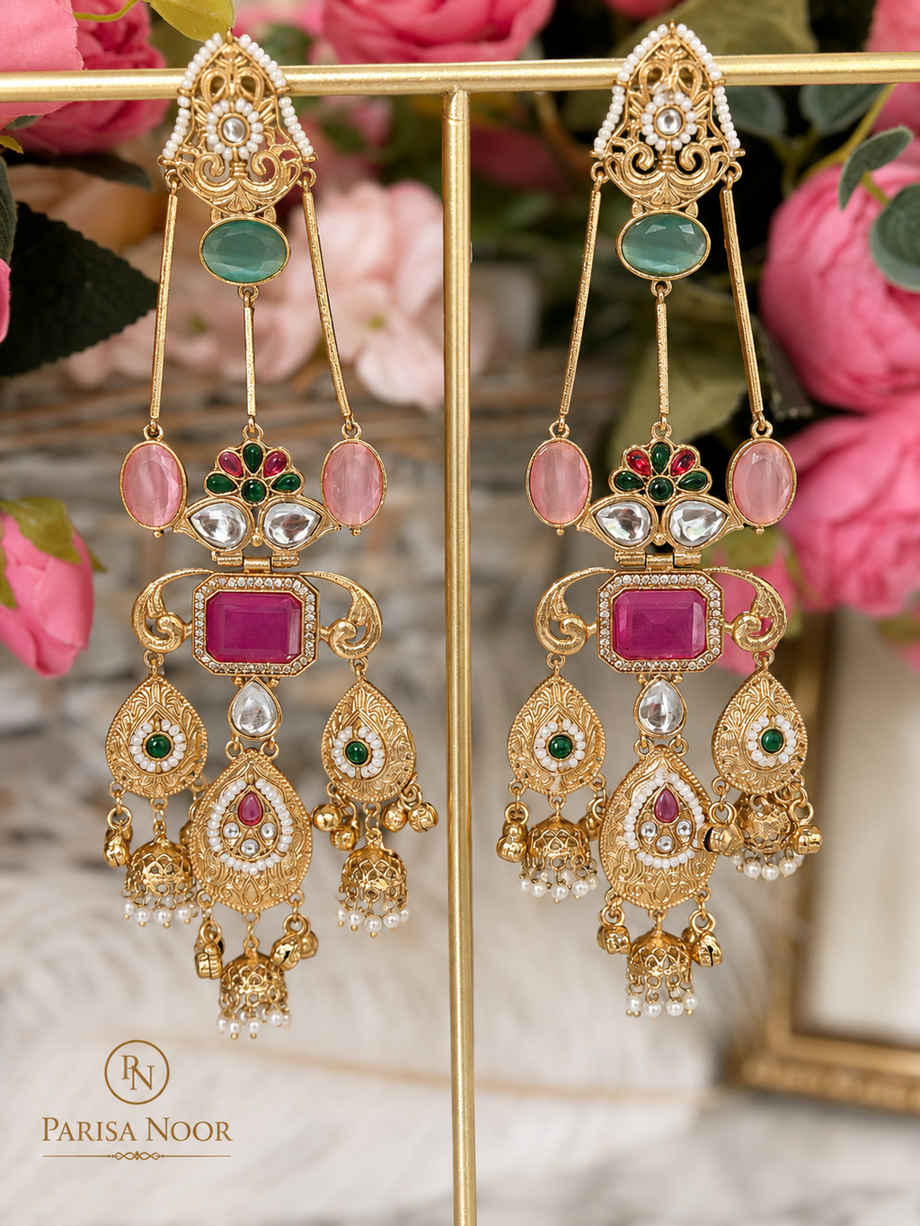 Aafreen Luxury Kashmiri Jhumka Earrings Pink