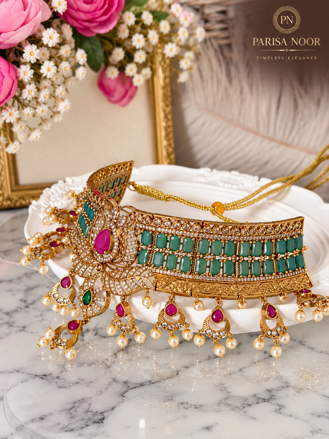 Ariella Luxury Heritage AD Choker Set Green