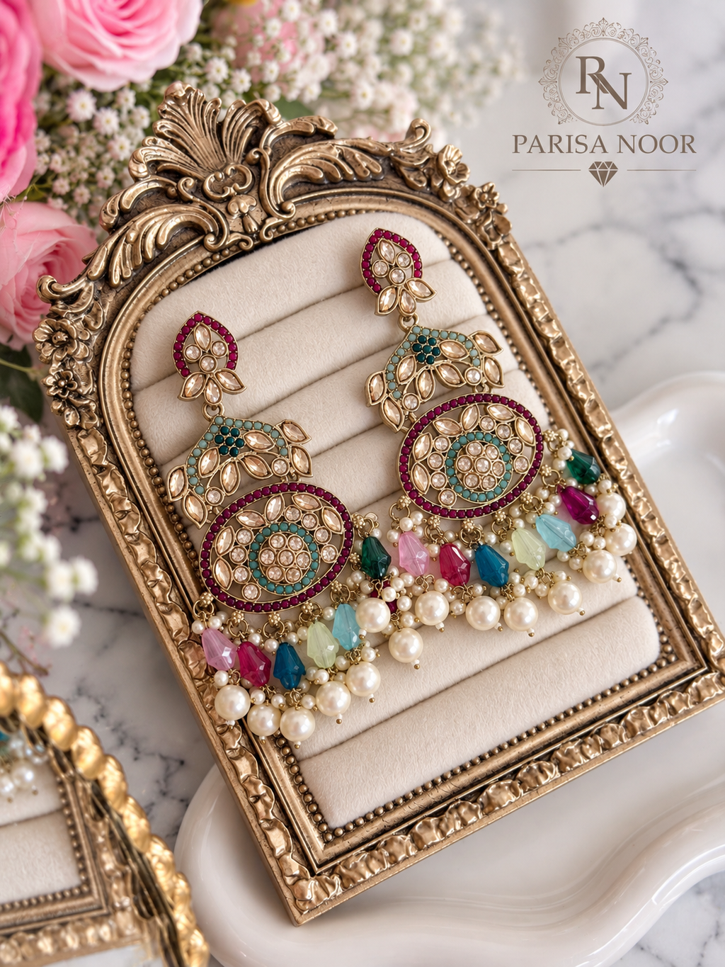 Tazmeen Turkish Multicolour Kundan Statement Earrings