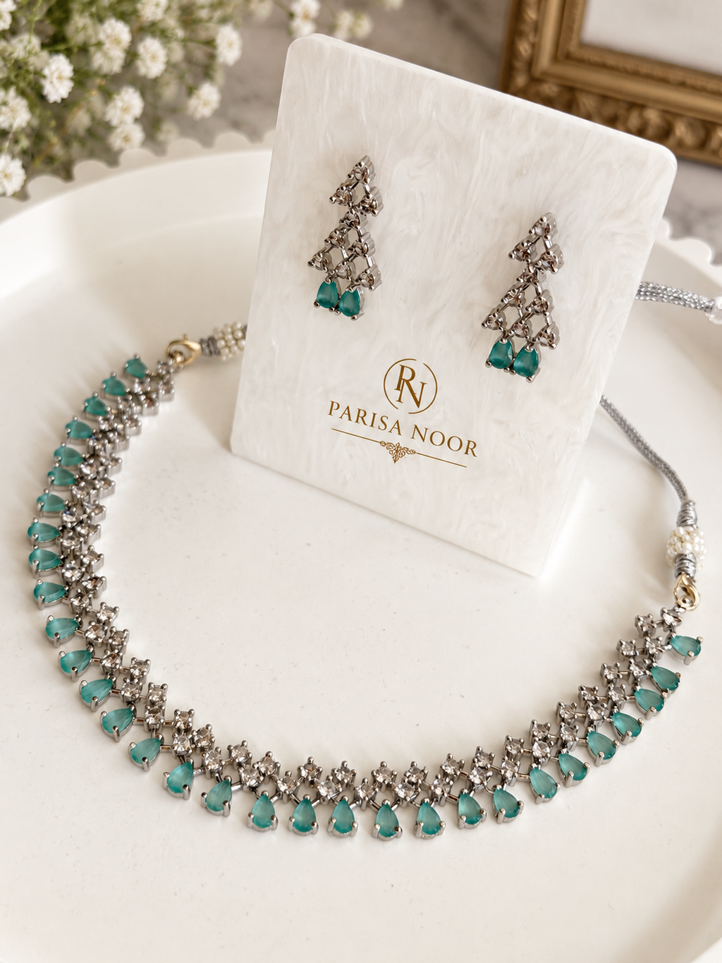 Ameena Aqua AD Necklace Set