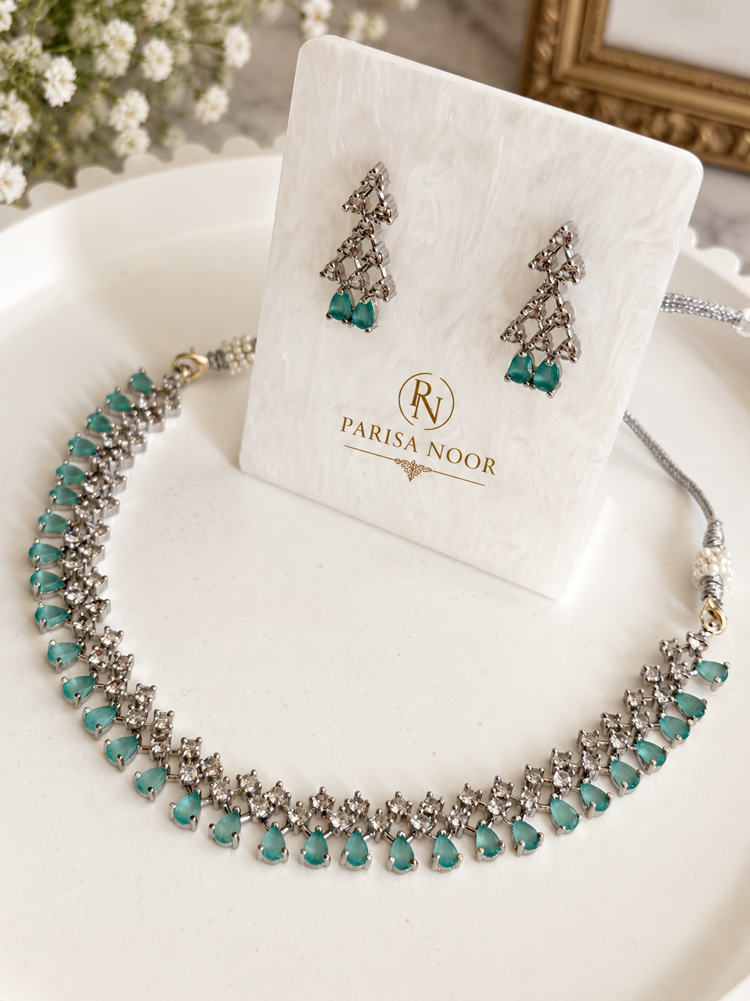 Ameena Aqua AD Necklace Set