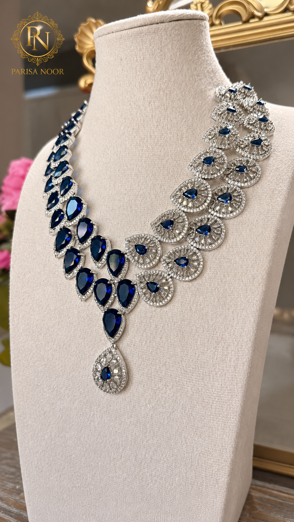 Azura Victorian Moissanite Necklace Set Midnight Blue