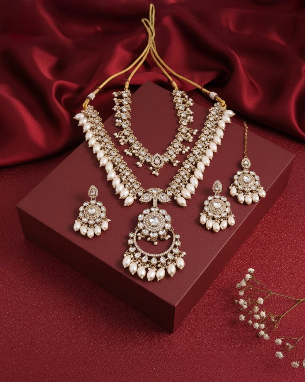 Siena Pearl Layer Necklace With Earring & Teeka